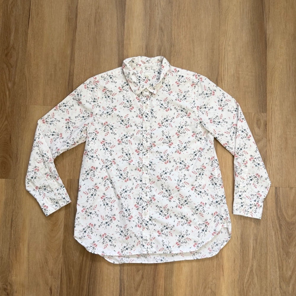 Garnet Hill Floral Button Down Shirt 10 Organic Pima Cotton cottage preppy